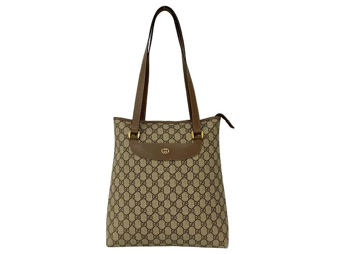 Saco Tote em couro Gucci Old GG Logo Pattern Marrom