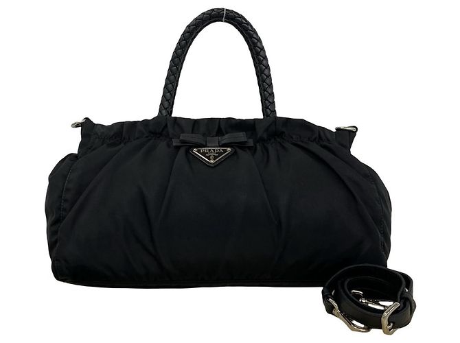 Ribbon Borsa Prada in nylon Tessuto e pelle con logo triangolo e nastro Nero