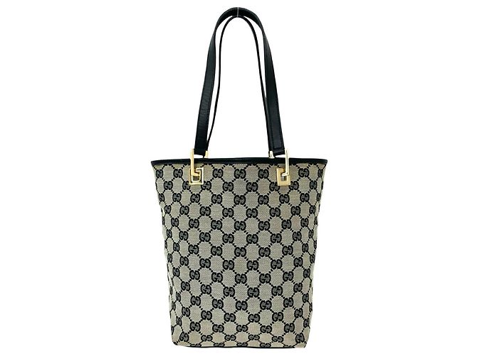 Gucci GG Logo Patterned Canvas Leather Mini Tote Bag Black