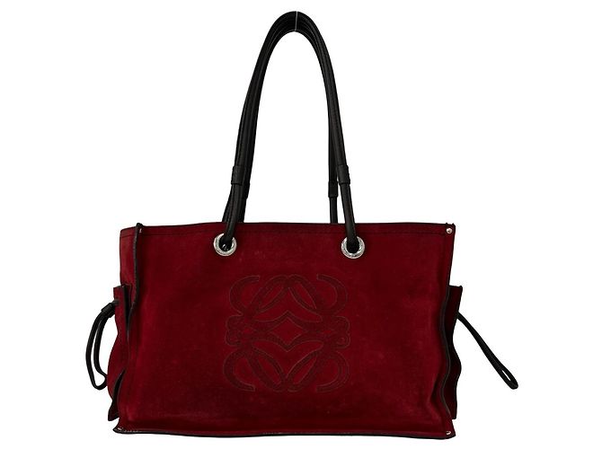 Sac cabas en cuir daim avec logo brodé Loewe Marron Rouge