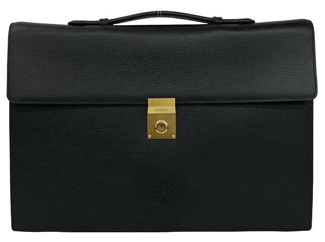 Loewe Anagram Embossed Leather Business Bag Black
