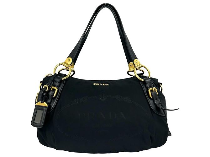 Tote Sac cabas Prada en Tessuto Pocono avec logo métallique Noir