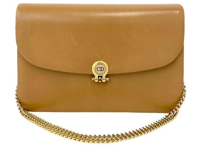 Christian Dior Vintage Brown Leather 2-Way Chain Shoulder Bag
