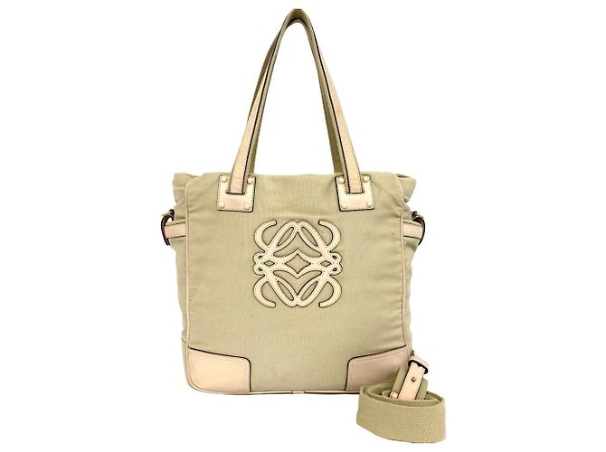 LOEWE Anagram Canvas Leather 2-Way Shoulder Bag Pink Beige
