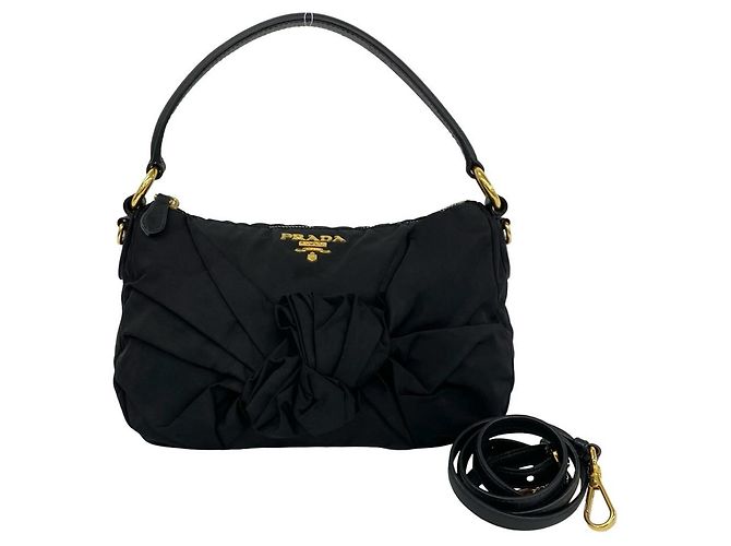 Sac à main Prada en nylon Tessuto Pocono et cuir Noir