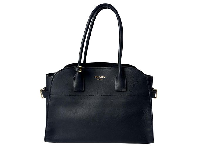 Prada Medium Soft Grain Leather Tote Bag Black