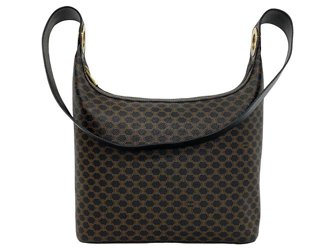 Céline CELINE Vintage Macadam Pattern Circle Logo Leather Semi-One-Shoulder Bag Brown Black