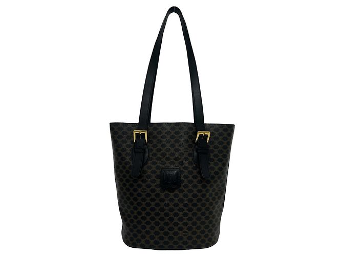 Céline Sac cabas en cuir CELINE Vintage Macadam Blazon Logo Pattern Marron Noir