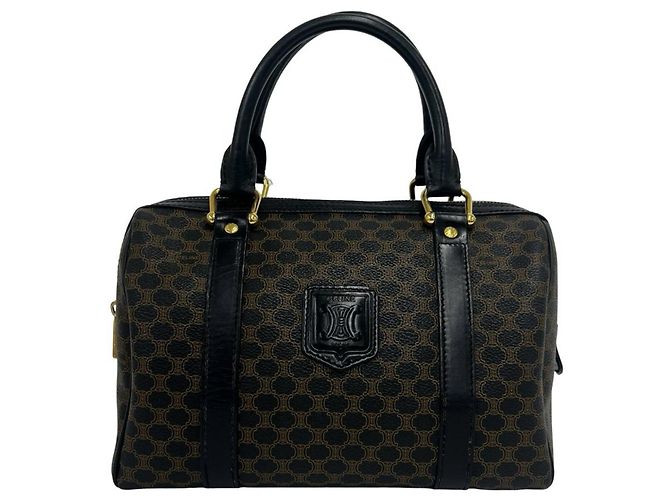 Céline Sac Mini Boston en cuir Celine Vintage Macadam Blazon Logo Pattern Noir