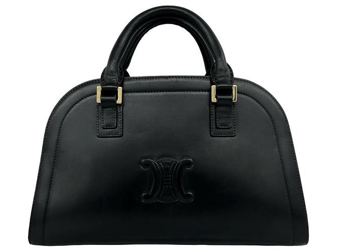 Céline CELINE Vintage Triomphe Logo Geprägte Leder Handtasche Braun