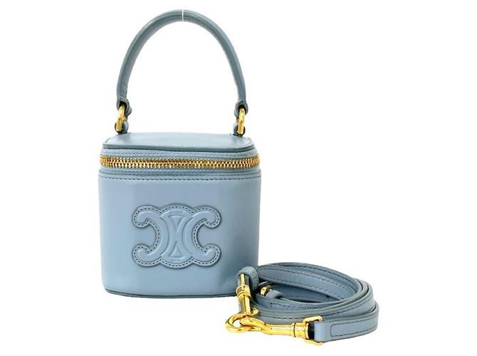 Céline CELINE Sac à épaule mini 2-way en cuir de veau avec logo Triomphe Bleu