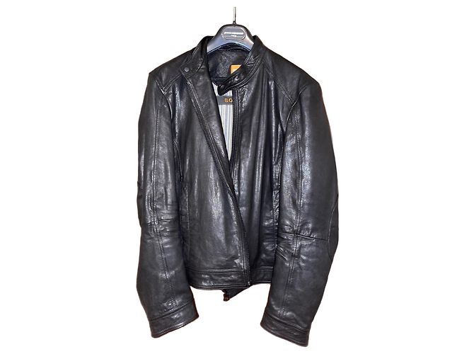 Hugo Boss Lederjacke im Biker-Stil Schwarz