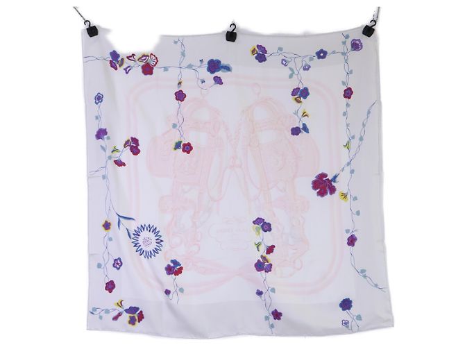 Hermès Lenço de seda HERMES Brides de Gala Branco
