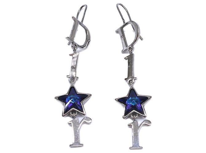 Orecchini pendenti Christian Dior Blue Star Logo Argento