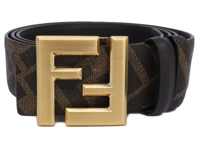 Fendi 7C0424 FF Square Reversible Belt Brown Golden