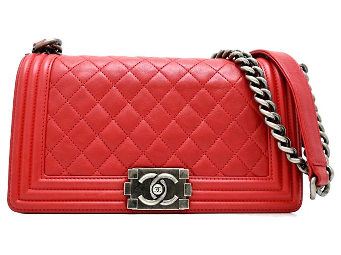 Le Boy Bolsa de Ombro Chanel Boy 25 com Corrente Vermelho