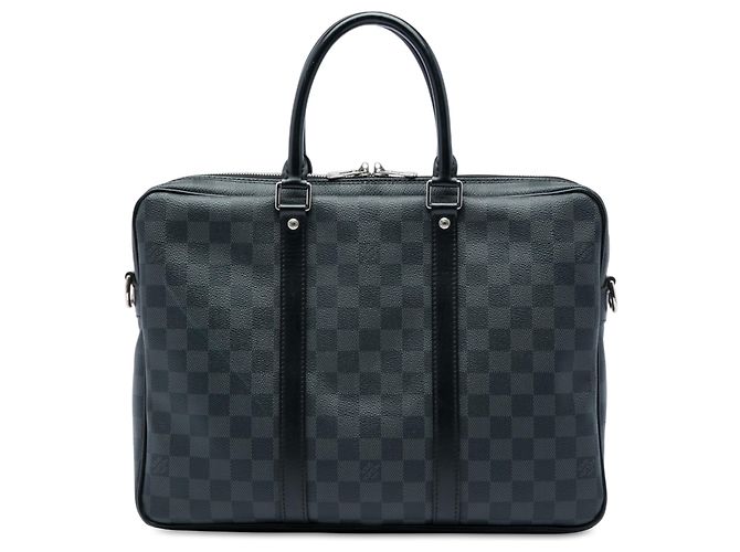 Louis Vuitton Black Damier Graphite Porte Documents Voyage PM Preto