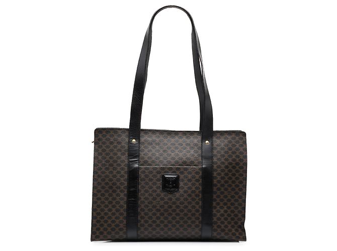 Céline Sac Tote Celine Brown Macadam Coated Canvas Marron Marron foncé