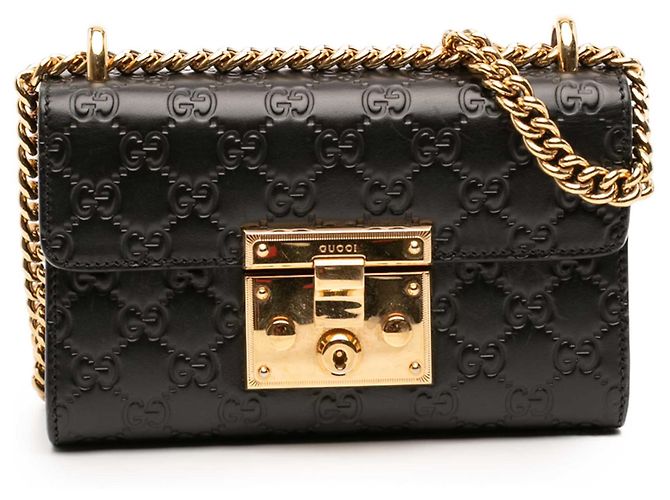 Padlock Gucci Borsa a Tracolla Small Guccissima con Lucchetto Nera Nero