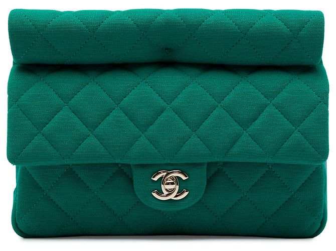 Clutch Roll em jersey acolchoado CC verde Chanel