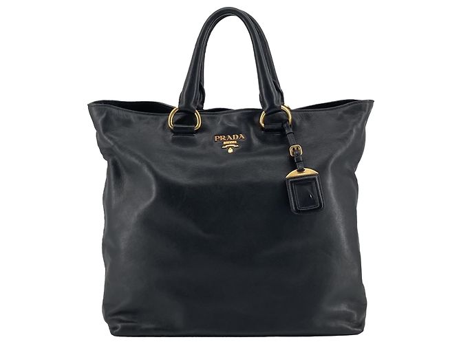 Tote convertible aberta Prada em couro de bezerro macio preto