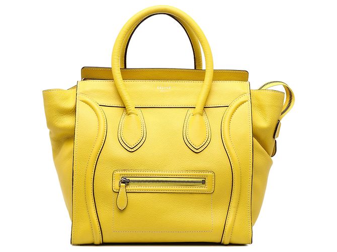 Céline Celine Mini Luggage Tote em couro de bezerro drummed amarelo
