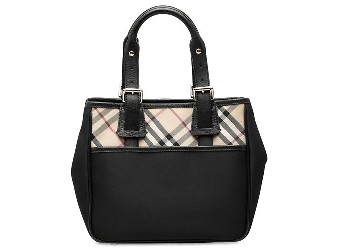 Bolsa de mão em nylon Burberry com acabamento Nova Check preto
