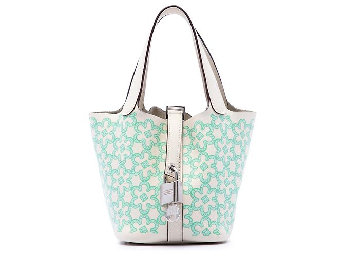 Hermès White Micro Swift Lucky Daisy Picotin Lock 14 Blanc Écru
