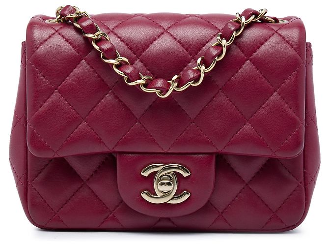 Chanel Red Mini Square Classic Lambskin Single Flap Rot Bordeaux