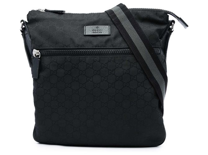 Borsa a tracolla Gucci in nylon GG nero con Web
