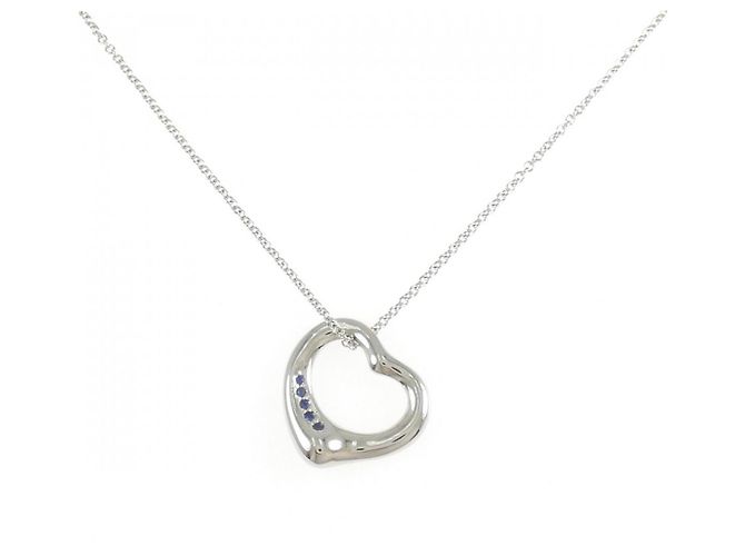 Autre Marque Tiffany Open Heart Halskette aus Platin mit Saphir