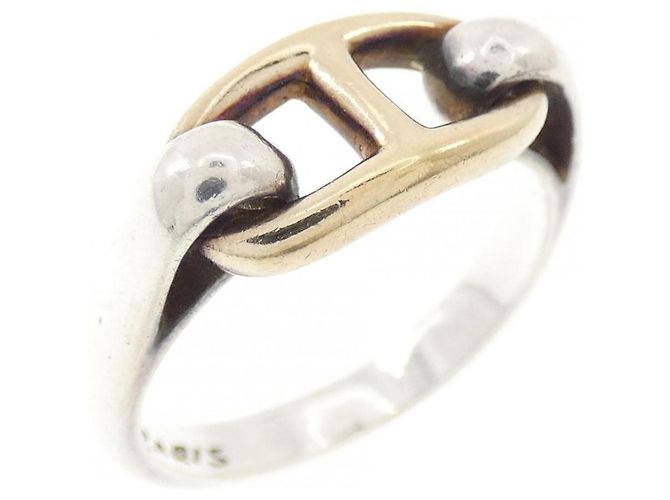 Ring Anel Hermès Chaine d'Ancre Prata Dourado