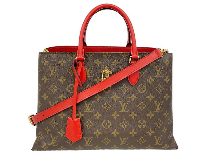 Sac à main cabas Louis Vuitton Monogram Flower Marron Rouge