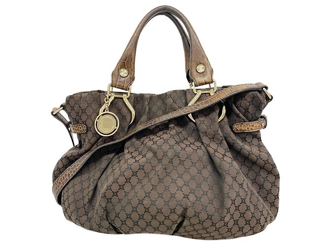 Céline Sac à main Celine Macadam en toile de nylon Marron