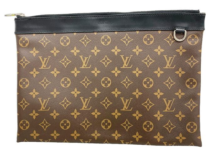 Louis Vuitton Monogram Macassar Pochette Discovery Clutch Bag Marrom Preto