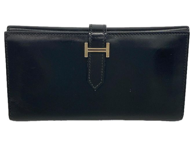 Hermès Hermes Tri-fold Long Wallet in Black Box Calf Leather