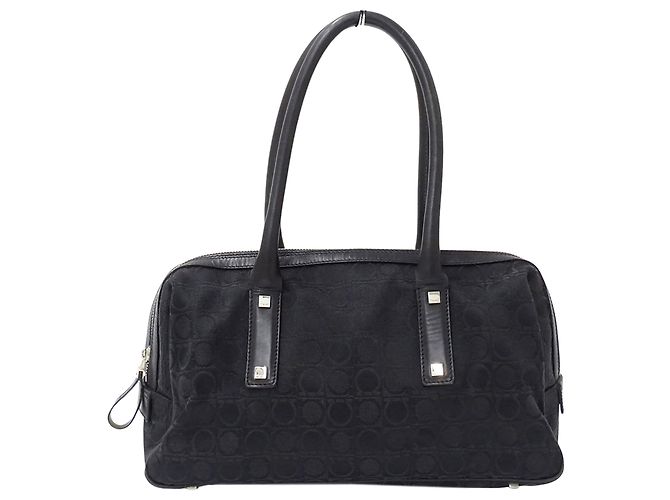 Gancini Borsa in tela nera Salvatore Ferragamo Nero