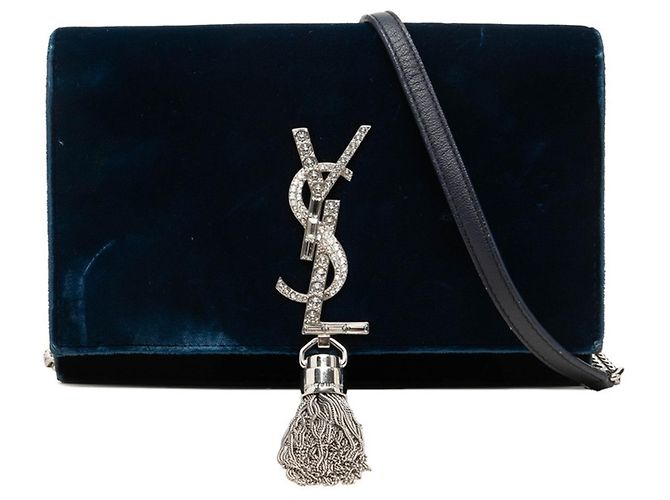 Autre Marque Borsa a tracolla con catena Saint Laurent YSL Kate Argento Blu navy