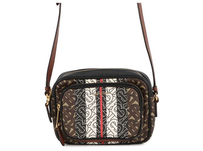 Bolsa de Ombro Burberry TB Monogram Stripe em couro Marrom Preto Branco