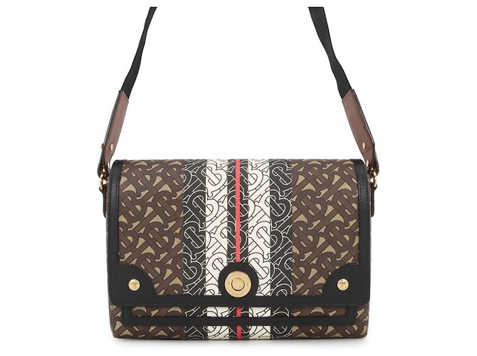 Bolsa de Ombro em Couro Burberry TB Monogram Stripe Marrom Multicor