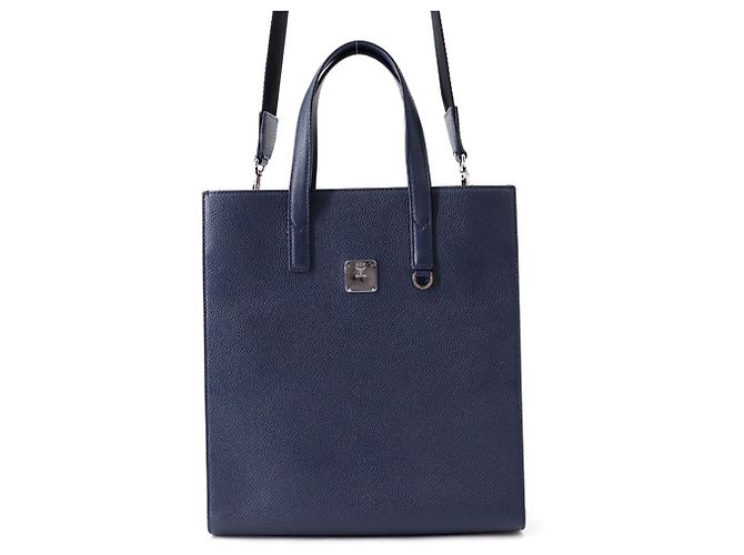 MCM Leather Camouflage Tote Bag Navy blue