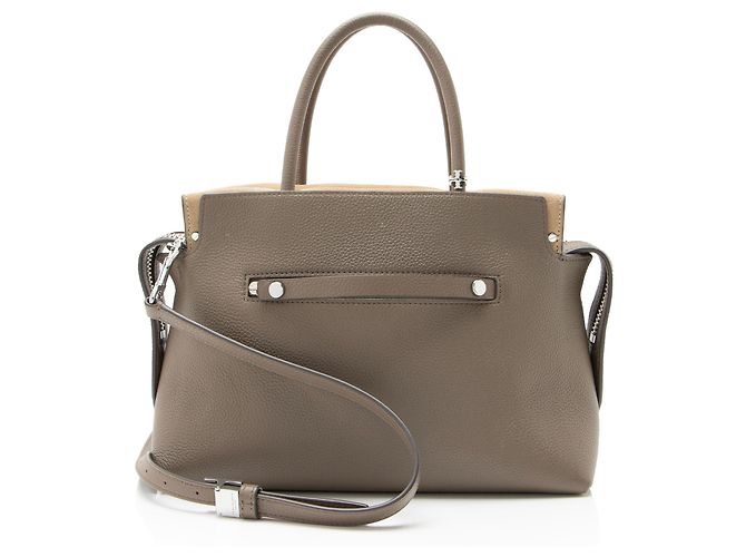 Tory Burch Pebbled Leather Mercer Satchel Grey