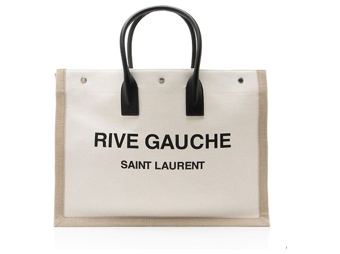 Autre Marque Saint Laurent Tote Large Rive Gauche em Lona e Pele de Bezerro Marrom Bege