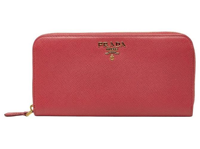 Portefeuille long zippé rond Prada Saffiano Rose