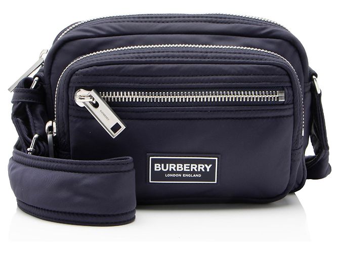 Bolsa Messenger Burberry em nylon com logo e zíper Azul