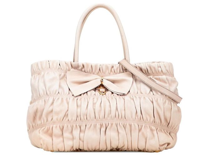 Saco Tote Prada Ribbon Marrom Bege