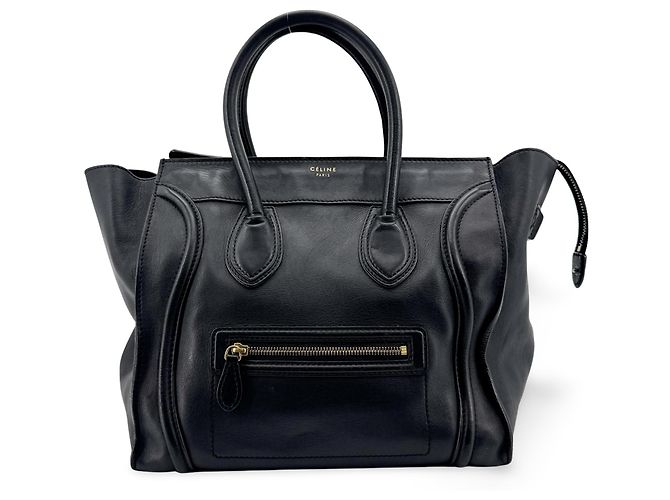 Céline Celine Luggage em couro gofrado Micro Preto