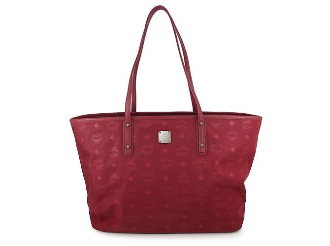 Borsa Tote MCM Visetos in nylon e pelle borchiata Bordò