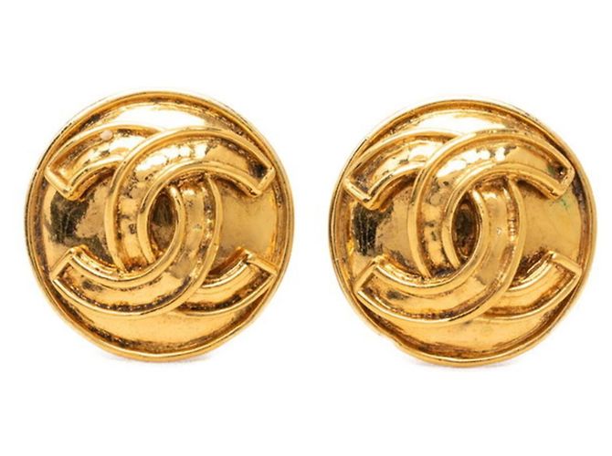 Orecchini vintage rotondi Chanel Coco Mark D'oro
