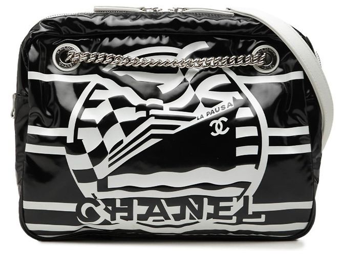 Borsa a tracolla con catena Chanel LA PAUSA Nero Bianco